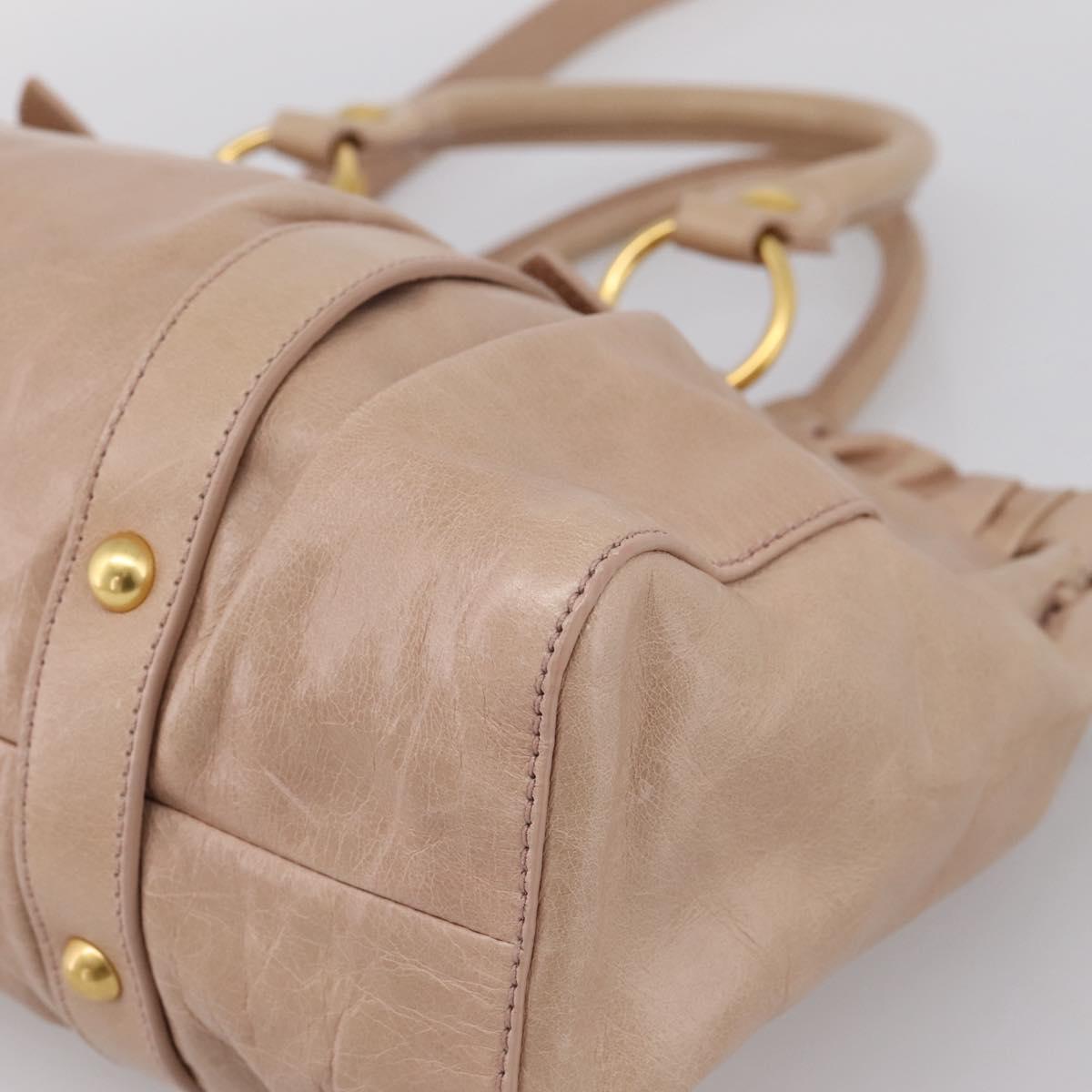 Miu Miu Vitellolux Hand Bag Leather 2way Beige Gold Auth 202127V