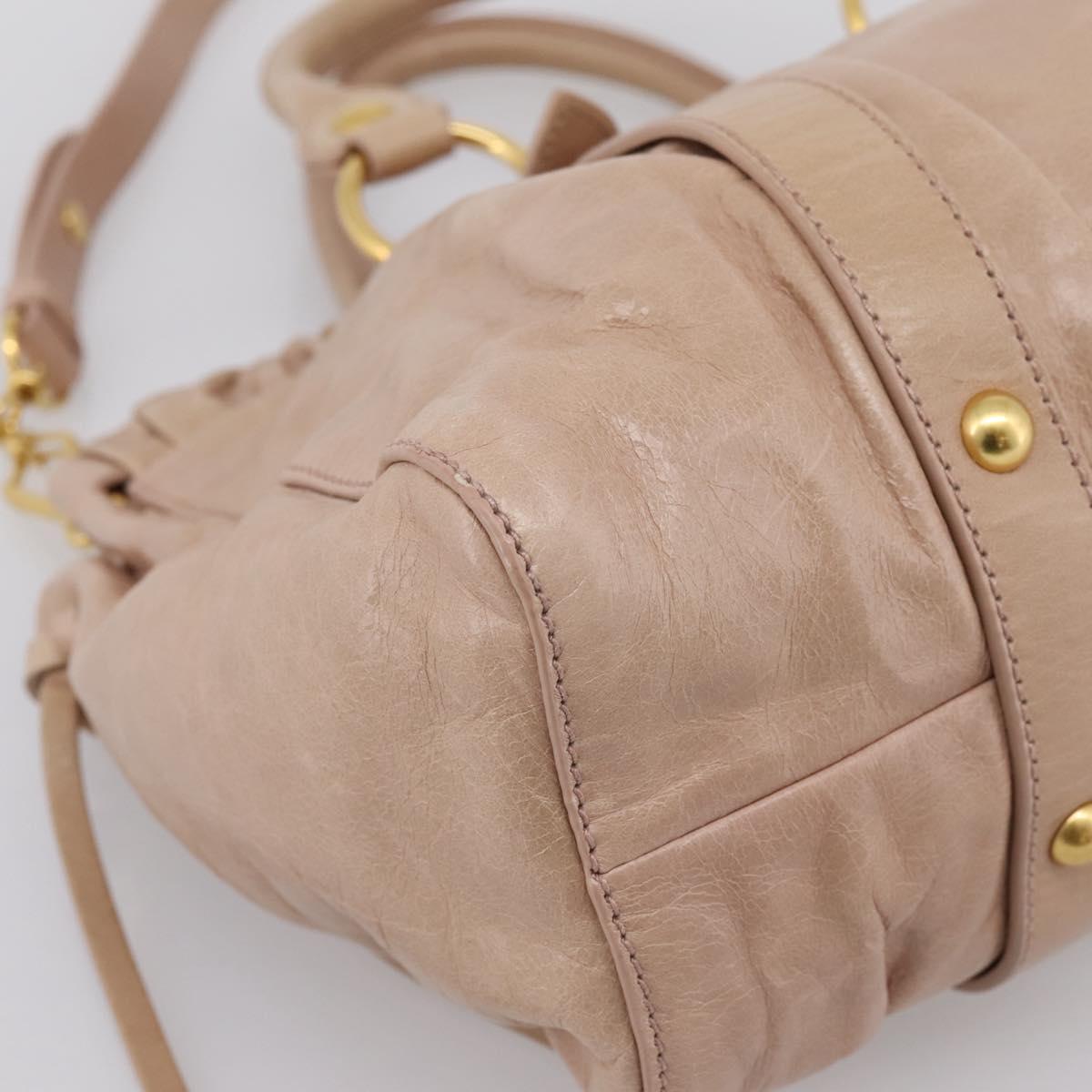 Miu Miu Vitellolux Hand Bag Leather 2way Beige Gold Auth 202127V