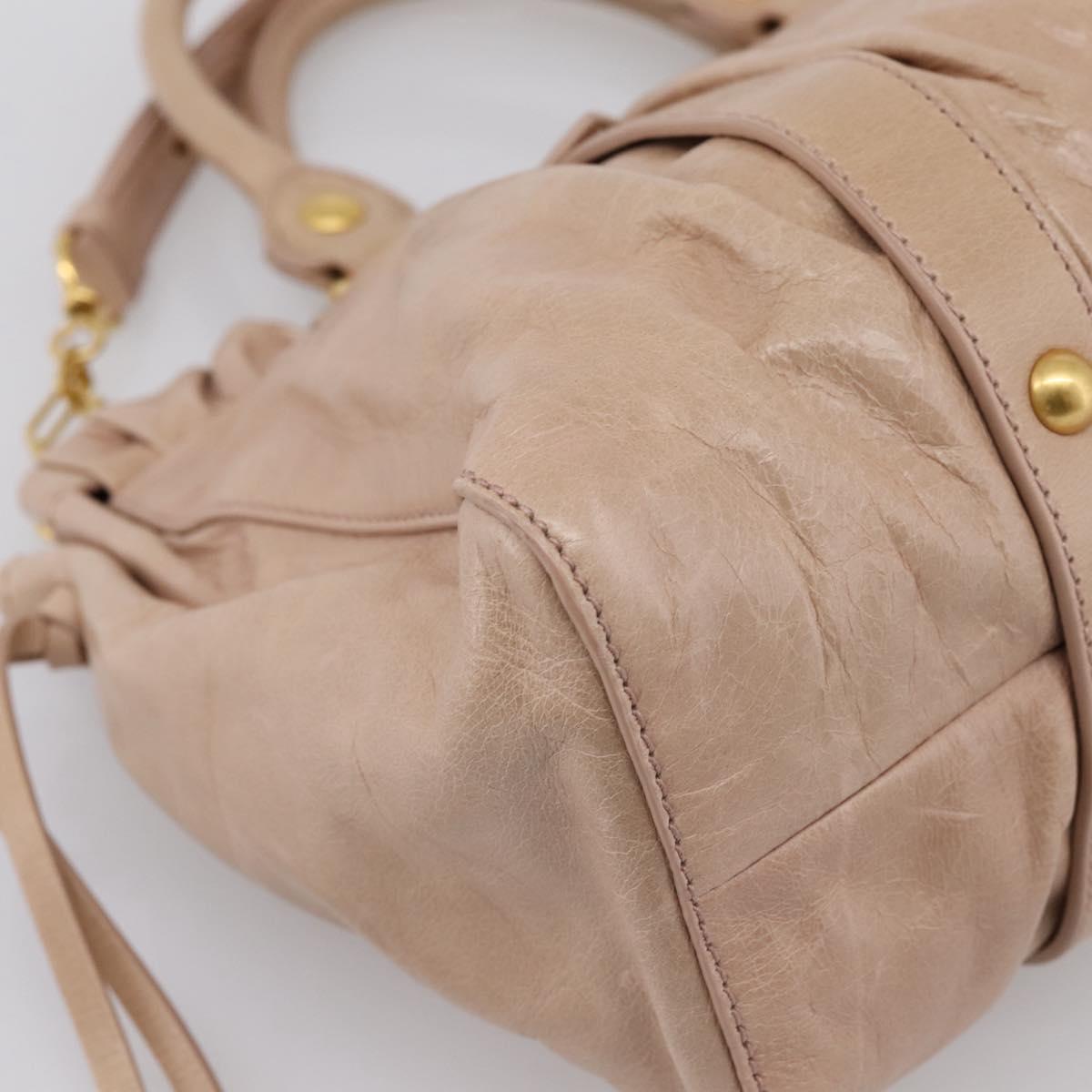Miu Miu Vitellolux Hand Bag Leather 2way Beige Gold Auth 202127V