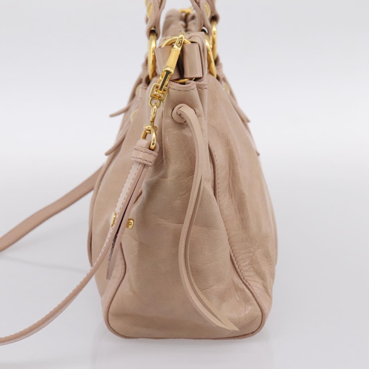 Miu Miu Vitellolux Hand Bag Leather 2way Beige Gold Auth 202127V