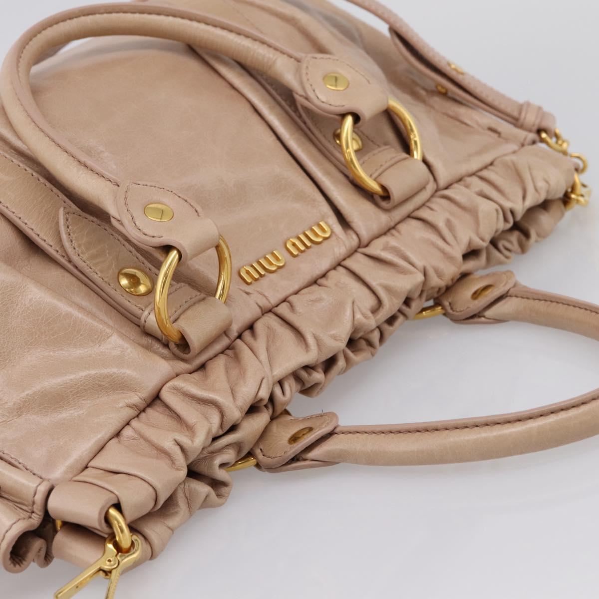 Miu Miu Vitellolux Hand Bag Leather 2way Beige Gold Auth 202127V