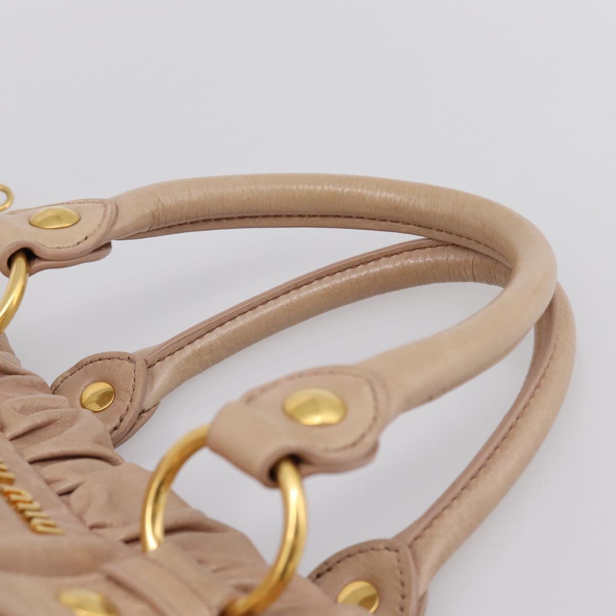 Miu Miu Vitellolux Hand Bag Leather 2way Beige Gold Auth 202127V