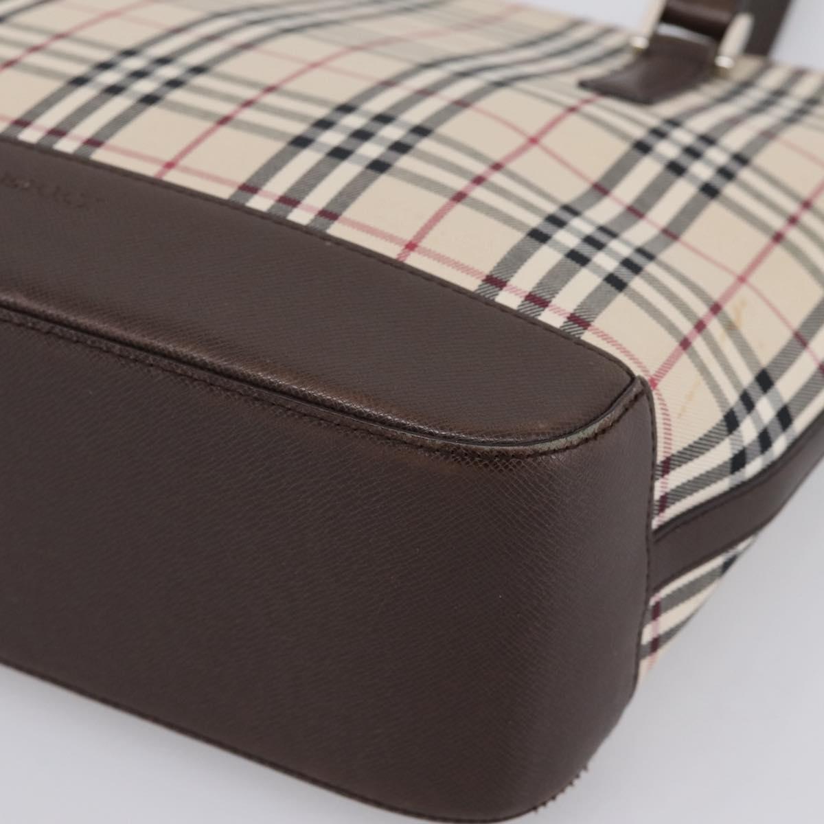 BURBERRY Nova Check Hand Bag Canvas Beige Silver Auth 202135