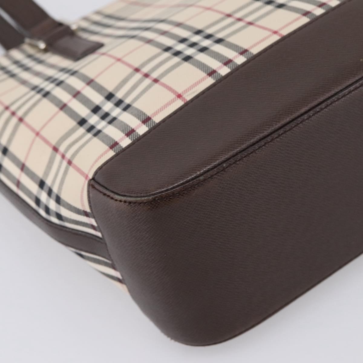 BURBERRY Nova Check Hand Bag Canvas Beige Silver Auth 202135