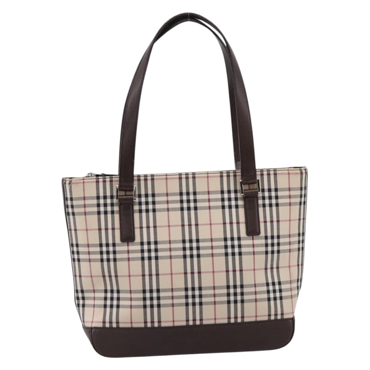 BURBERRY Nova Check Hand Bag Canvas Beige Silver Auth 202135