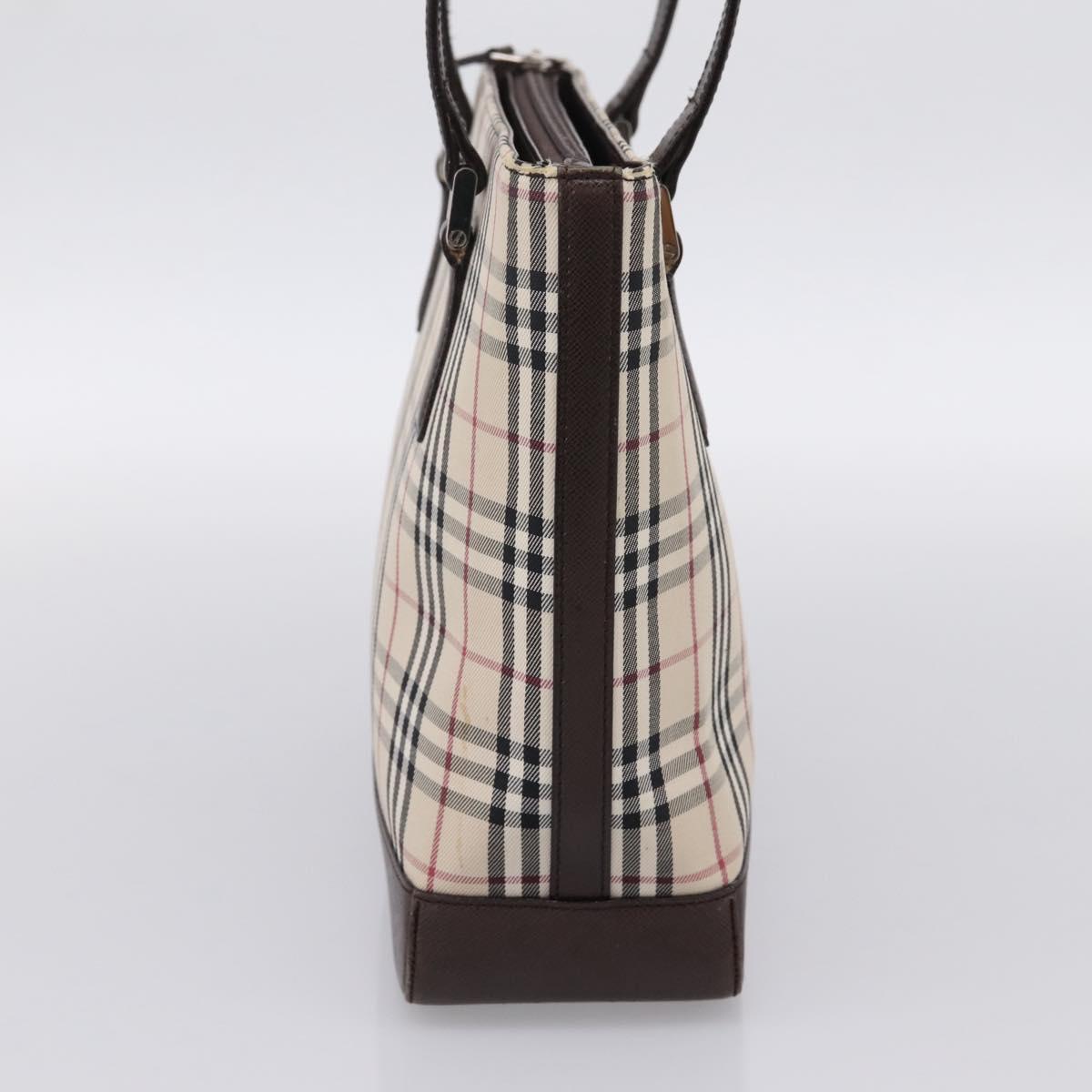 BURBERRY Nova Check Hand Bag Canvas Beige Silver Auth 202135