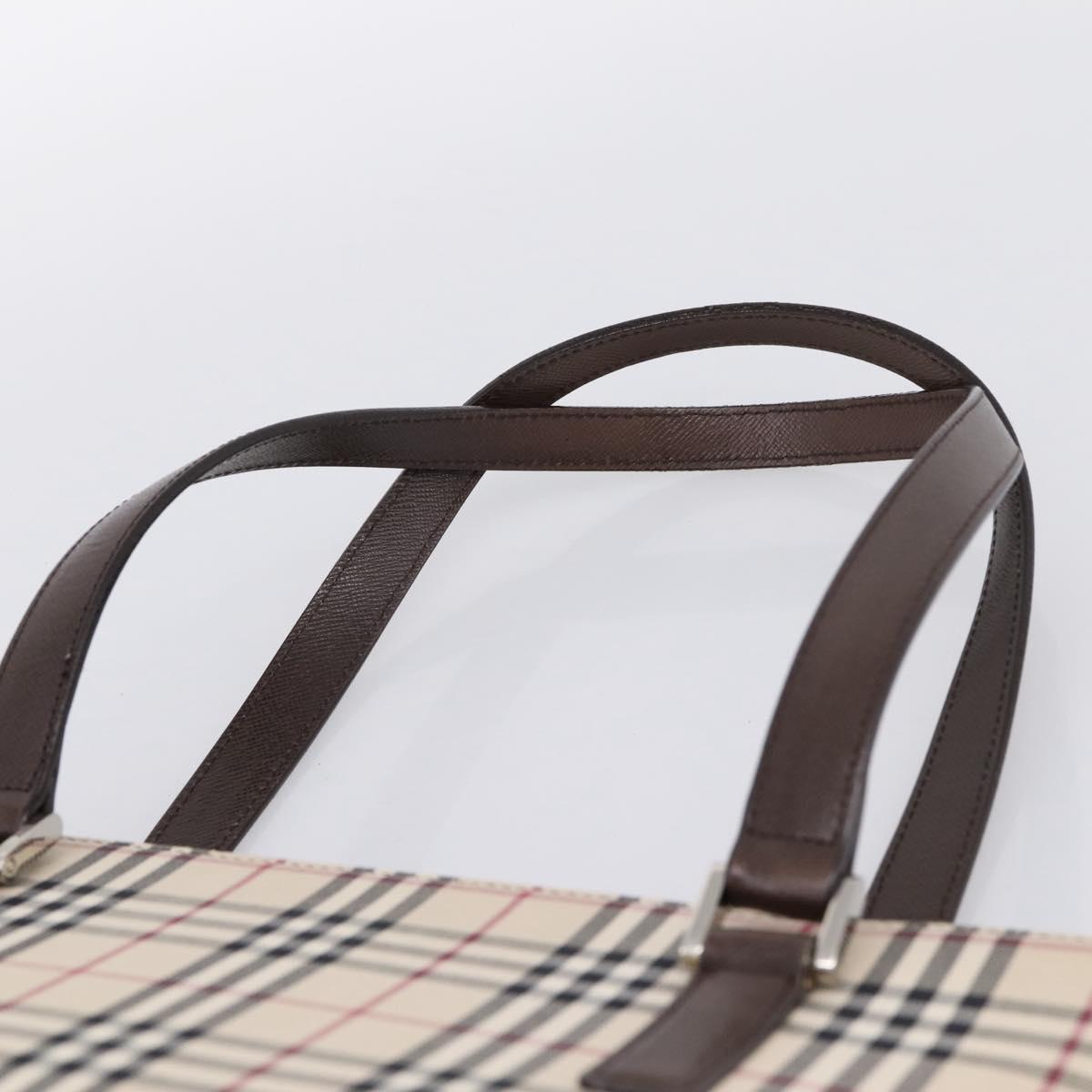 BURBERRY Nova Check Hand Bag Canvas Beige Silver Auth 202135