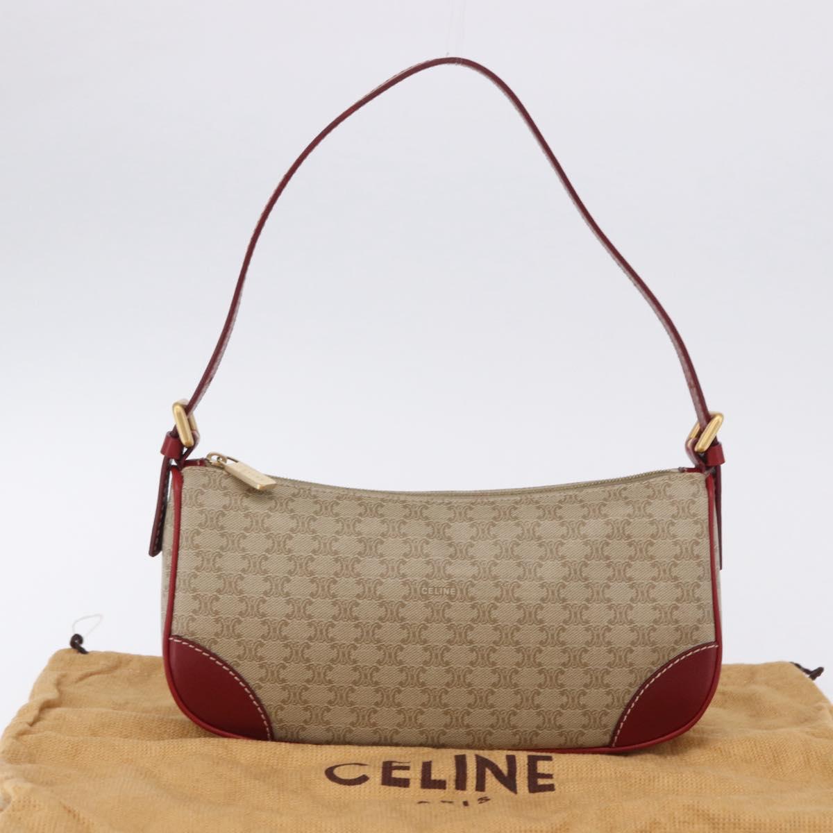 CELINE Macadam Canvas Accessory Pouch PVC Beige Gold Auth 202136V