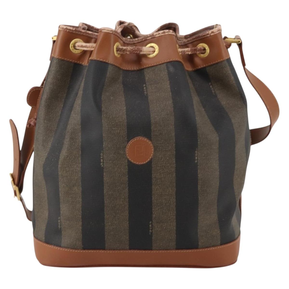 FENDI Pecan Shoulder Bag PVC Leather Brown Gold Tone Auth 202139