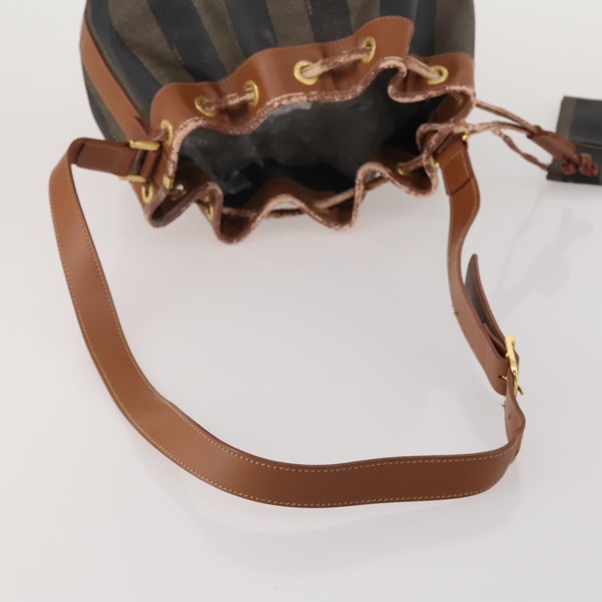 FENDI Pecan Shoulder Bag PVC Leather Brown Gold Tone Auth 202139