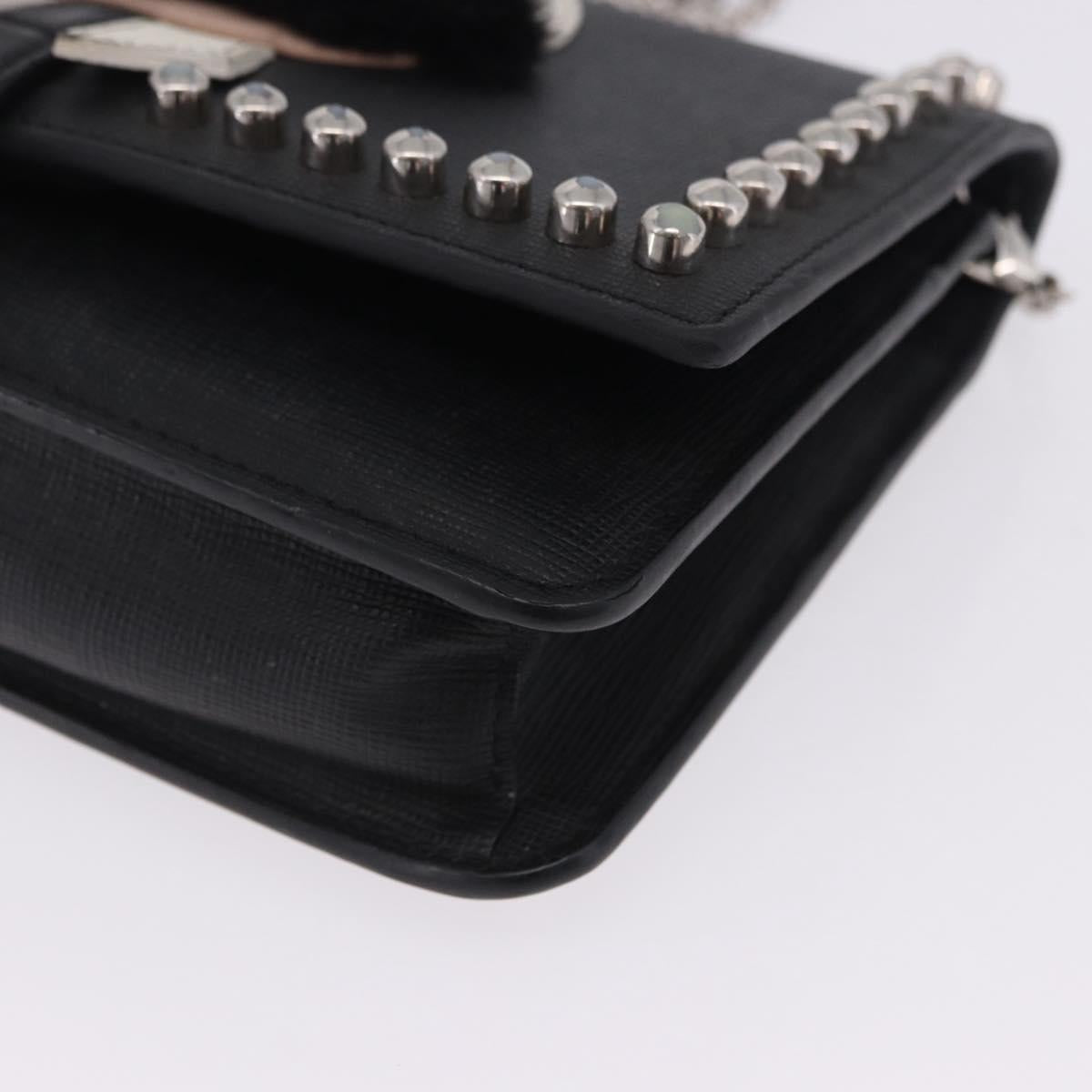 FENDI Chain Shoulder Bag Leather Black Silver 8M0346 Auth 202140