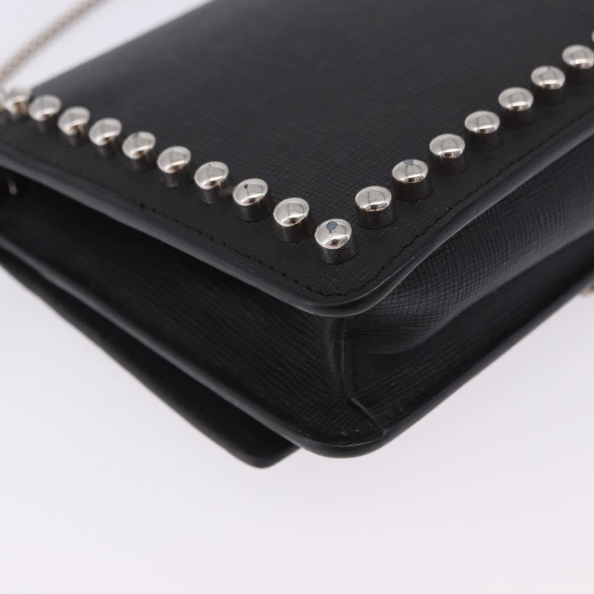 FENDI Chain Shoulder Bag Leather Black Silver 8M0346 Auth 202140