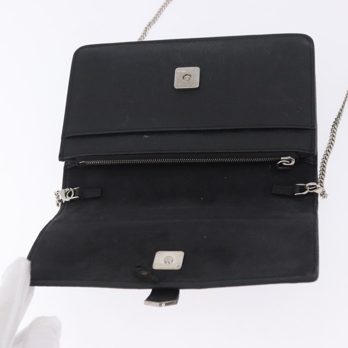 FENDI Chain Shoulder Bag Leather Black Silver 8M0346 Auth 202140