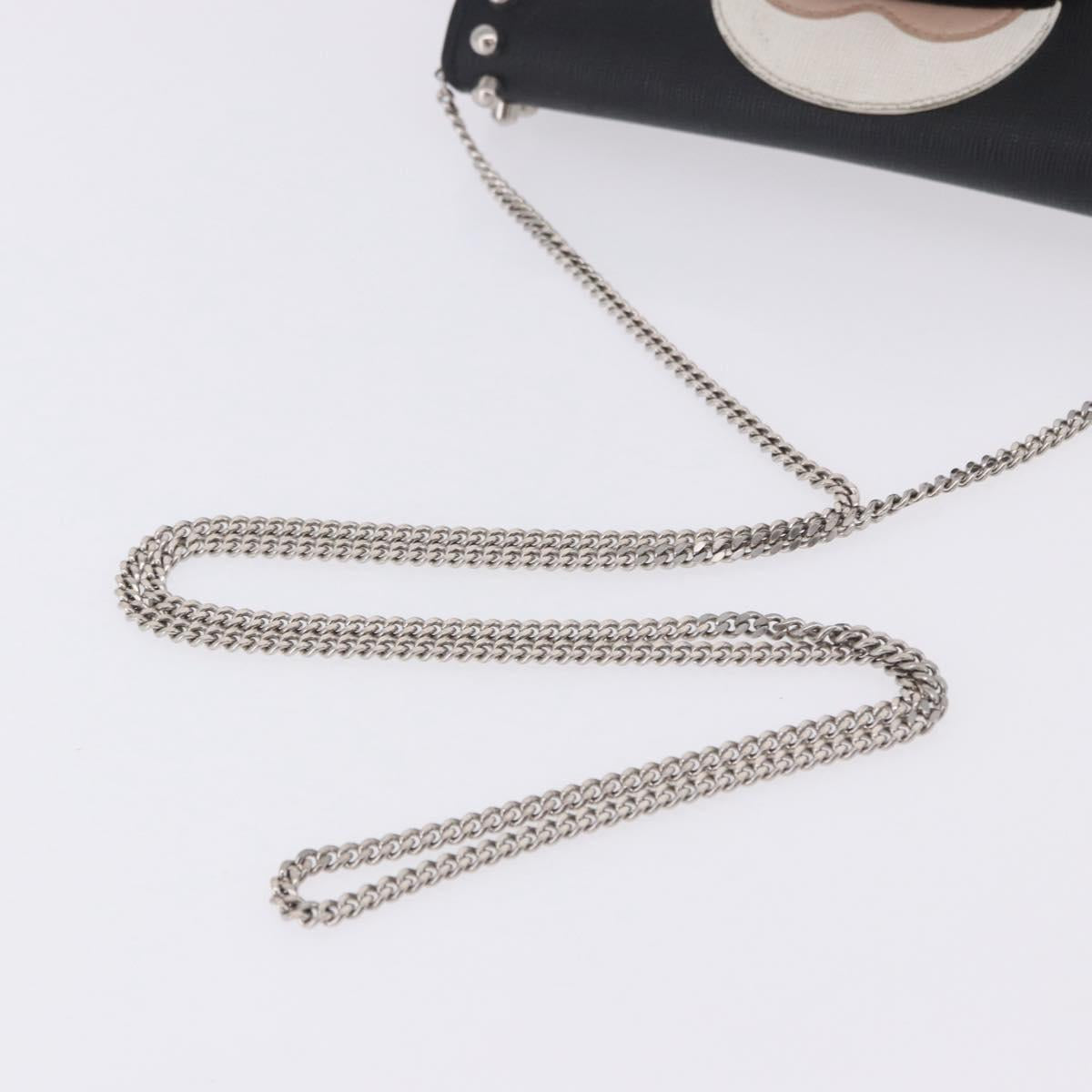 FENDI Chain Shoulder Bag Leather Black Silver 8M0346 Auth 202140