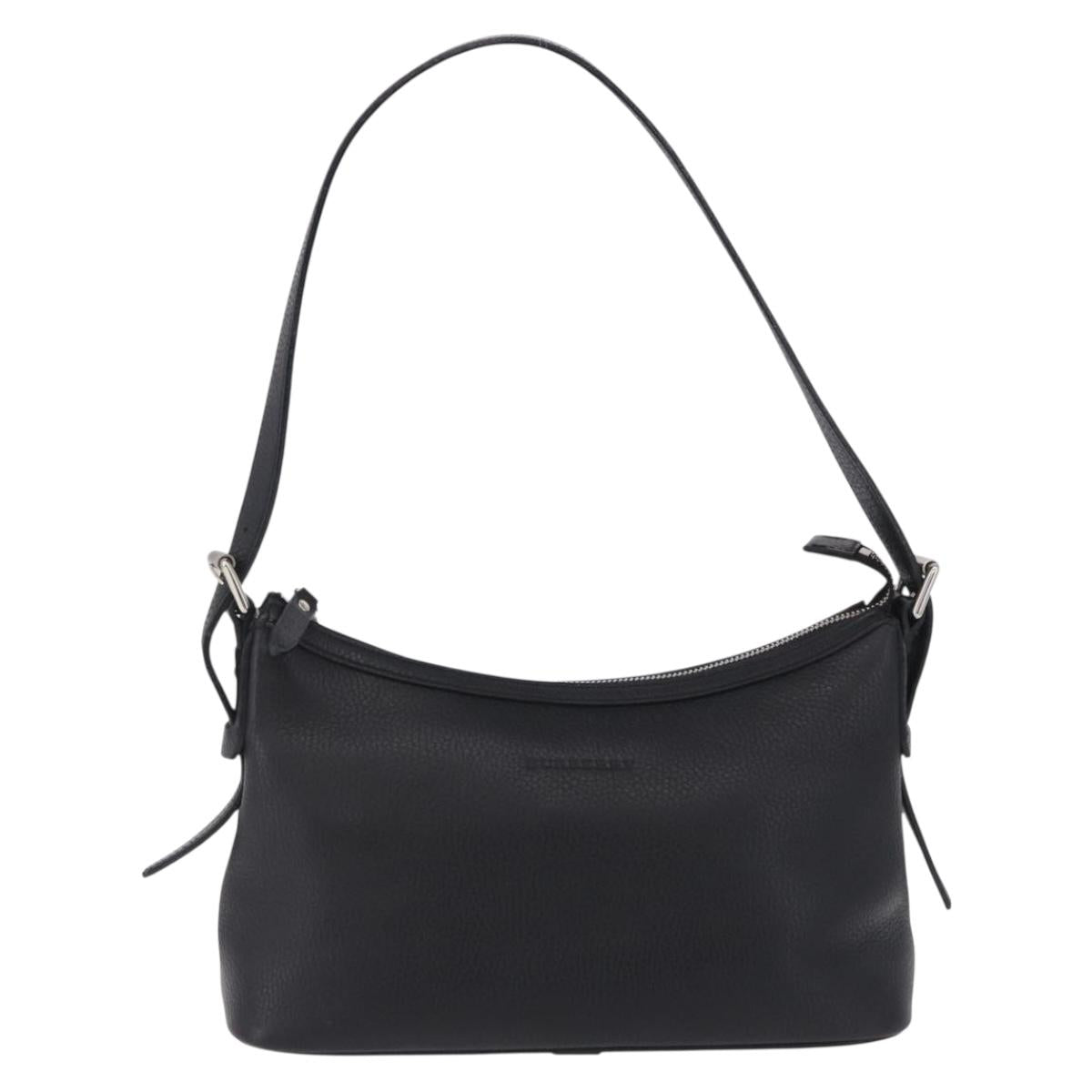 BURBERRY Shoulder Bag Leather Black Silver Auth 202141A