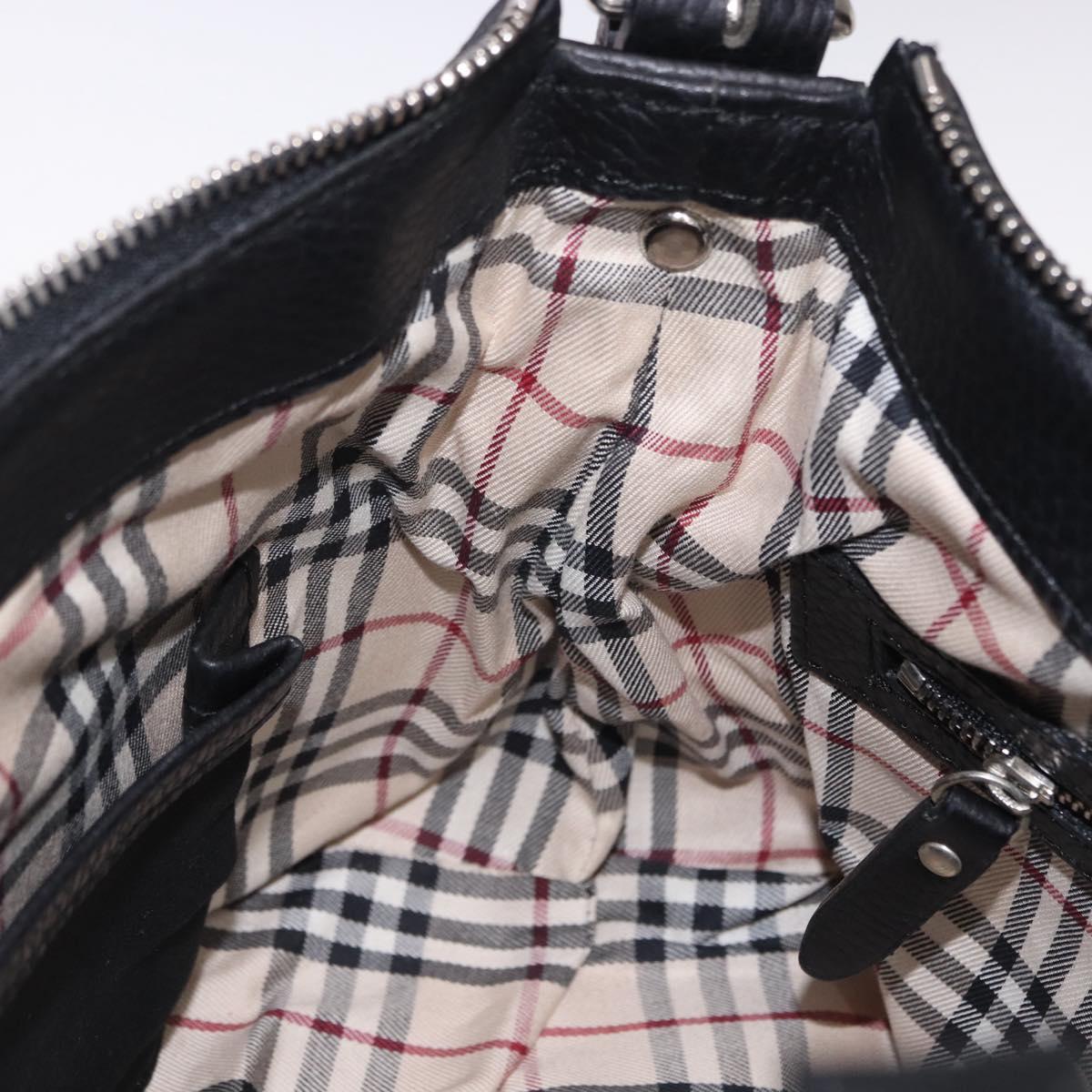 BURBERRY Shoulder Bag Leather Black Silver Auth 202141A