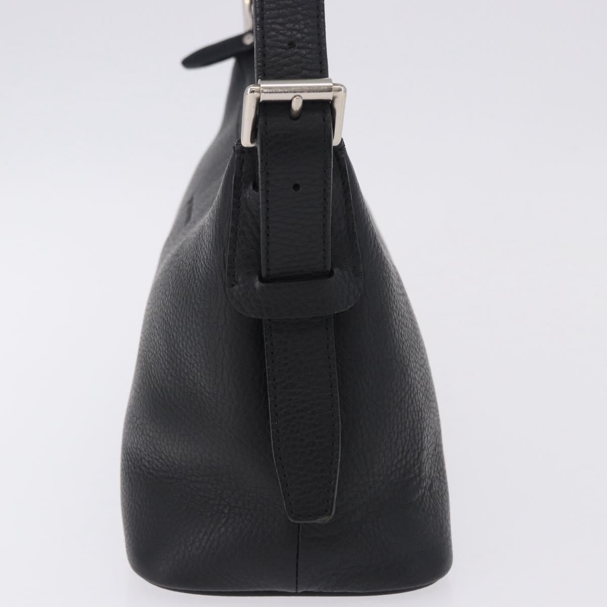 BURBERRY Shoulder Bag Leather Black Silver Auth 202141A