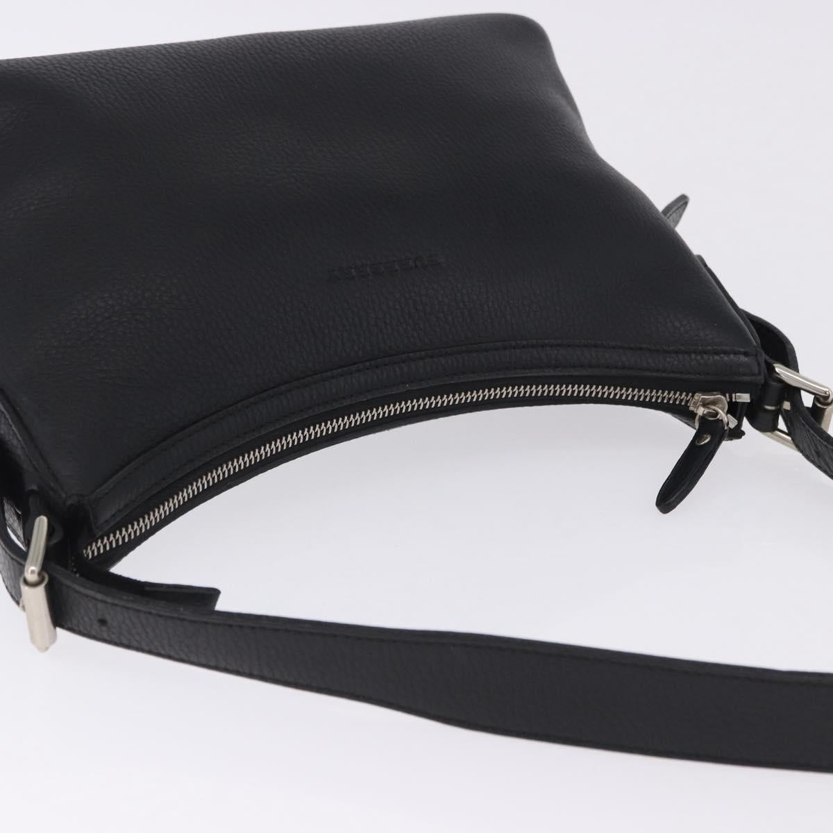 BURBERRY Shoulder Bag Leather Black Silver Auth 202141A