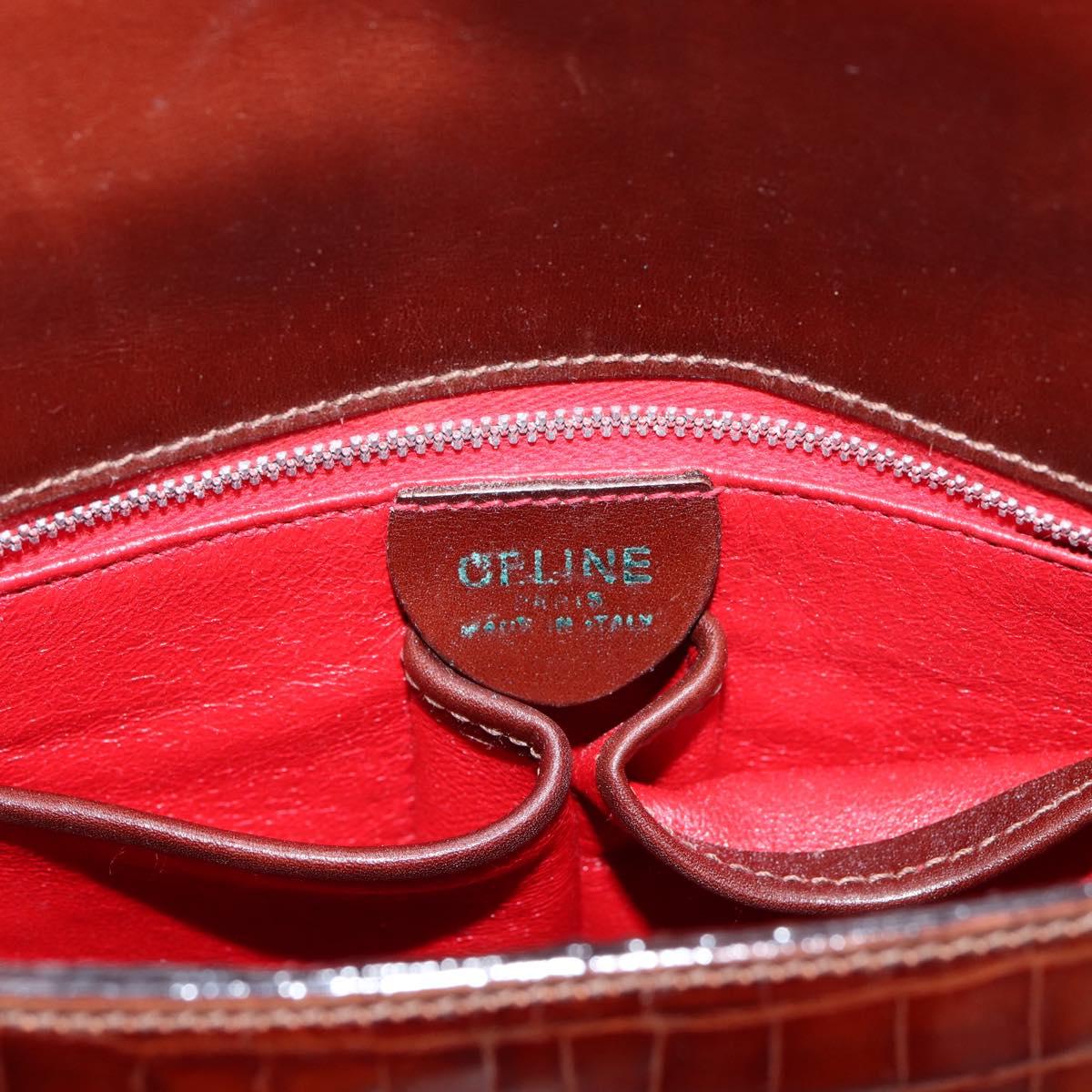 CELINE Shoulder Bag Leather Brown Gold Tone Auth 202143A
