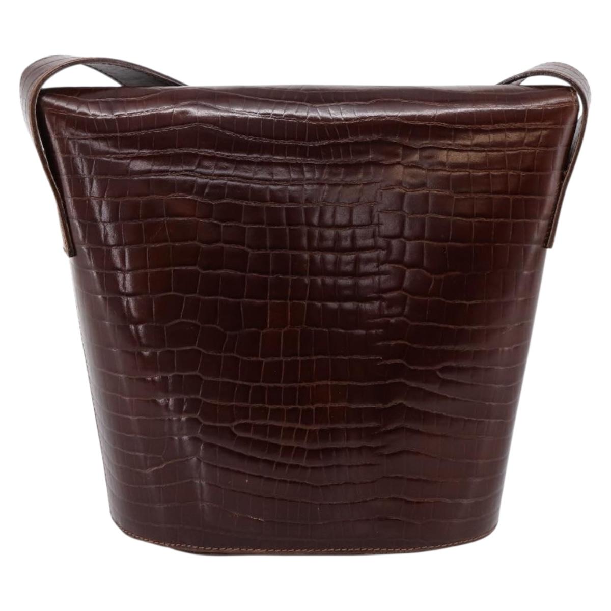 CELINE Shoulder Bag Leather Brown Gold Tone Auth 202143A
