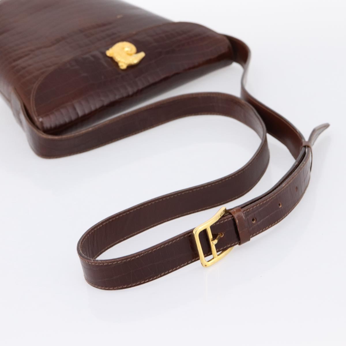 CELINE Shoulder Bag Leather Brown Gold Tone Auth 202143A