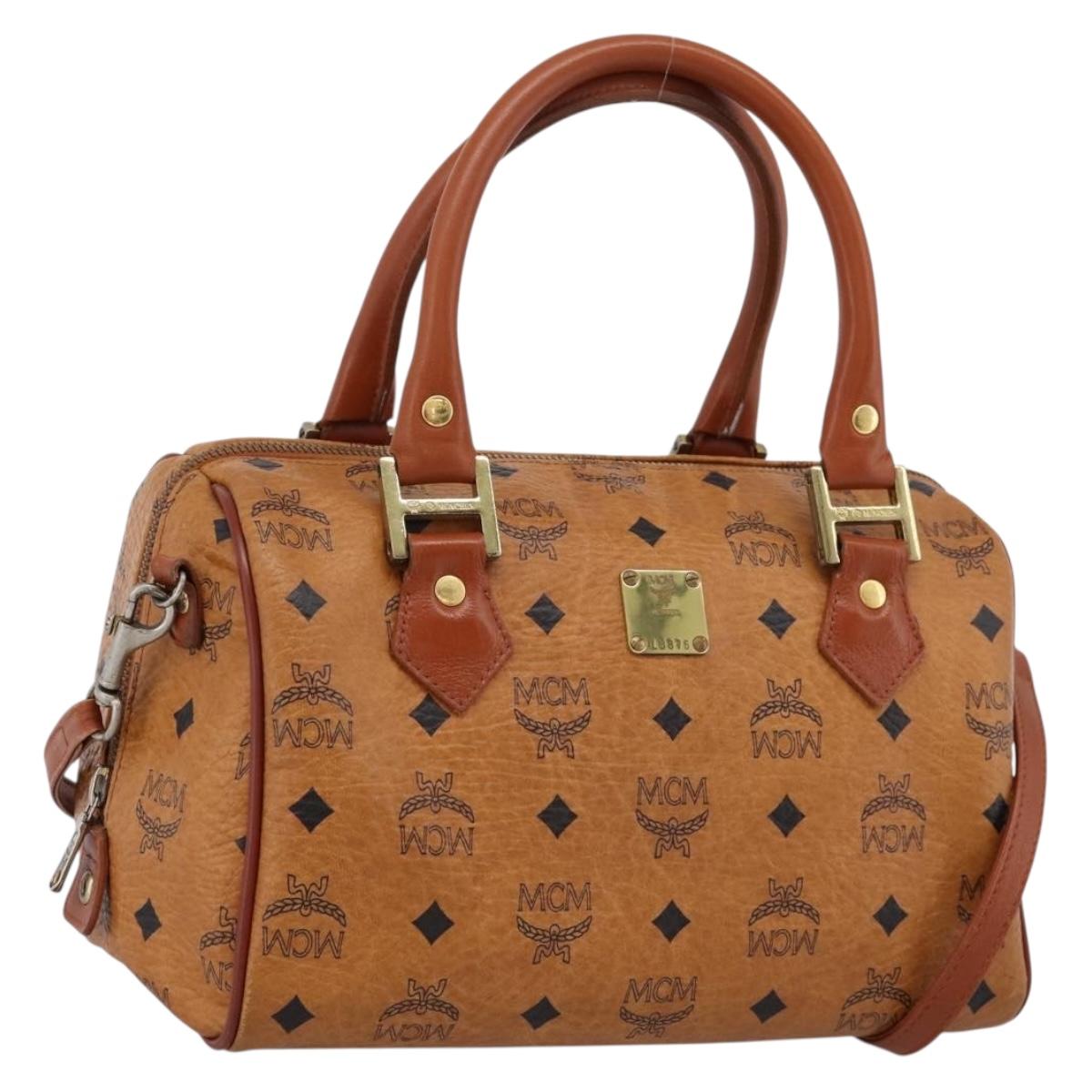 MCM Vicetos Hand Bag PVC Leather 2way Brown Gold Tone Auth 202145A