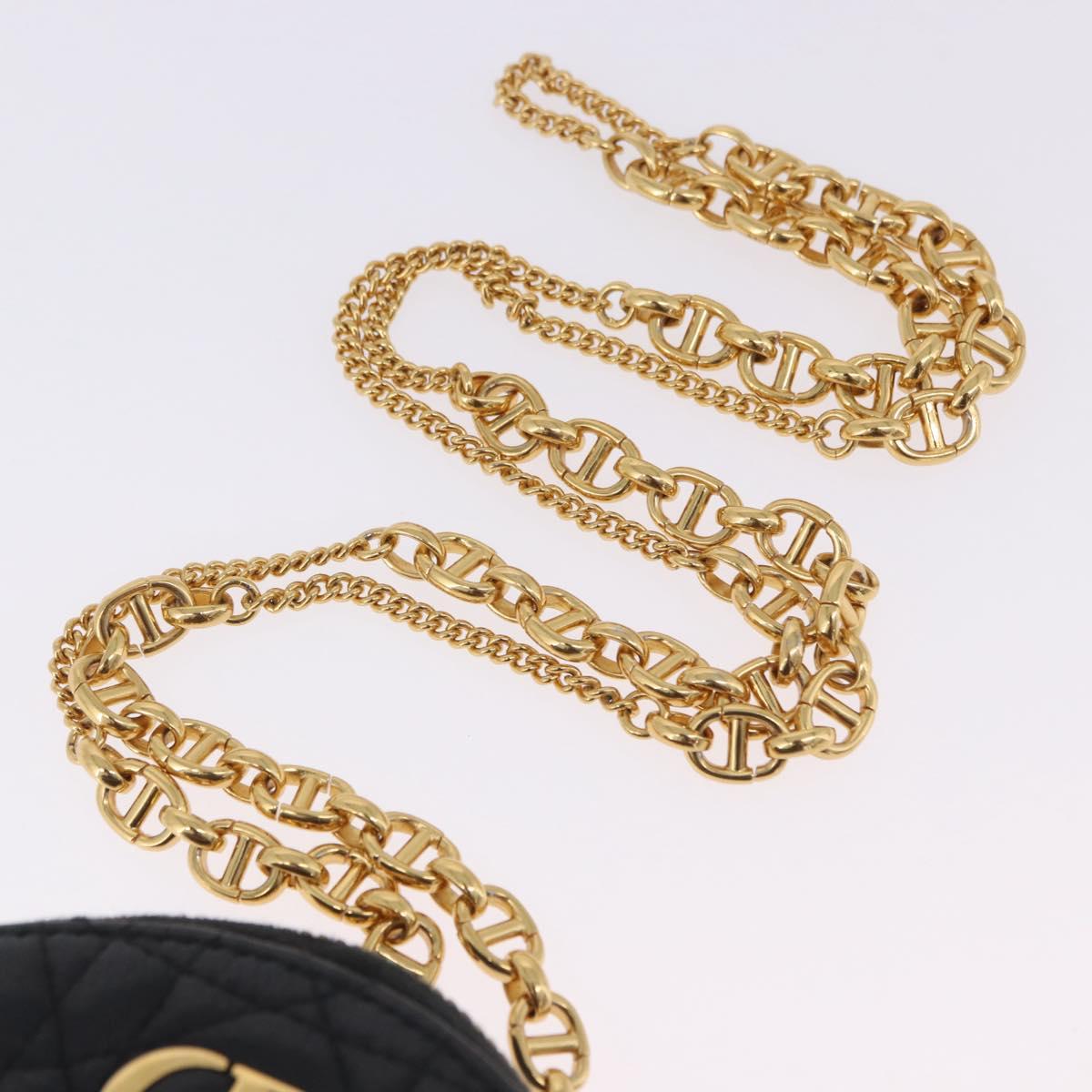 Christian Dior Canage Chain Shoulder Bag Leather Black Gold Auth 202146V