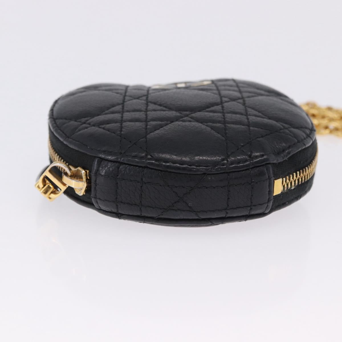 Christian Dior Canage Chain Shoulder Bag Leather Black Gold Auth 202146V