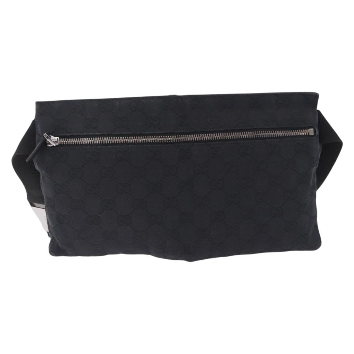 GUCCI GG Canvas Waist Bag Black Silver 28566 Auth 202152