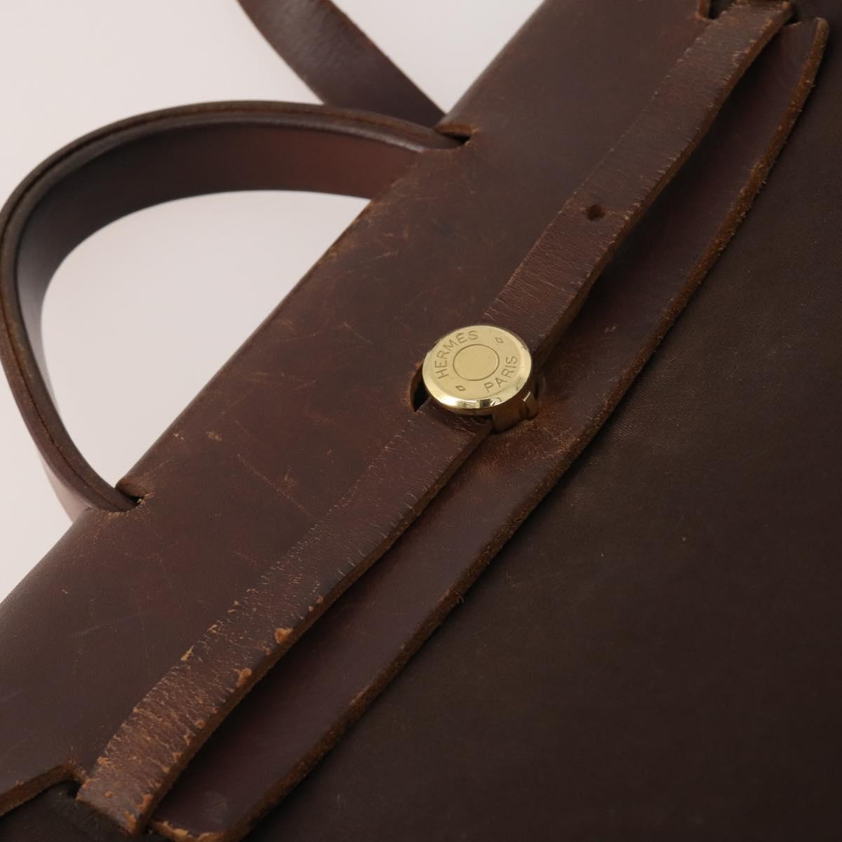HERMES Herbag Ad Backpack Canvas 2way Brown Gold Tone Auth 202155