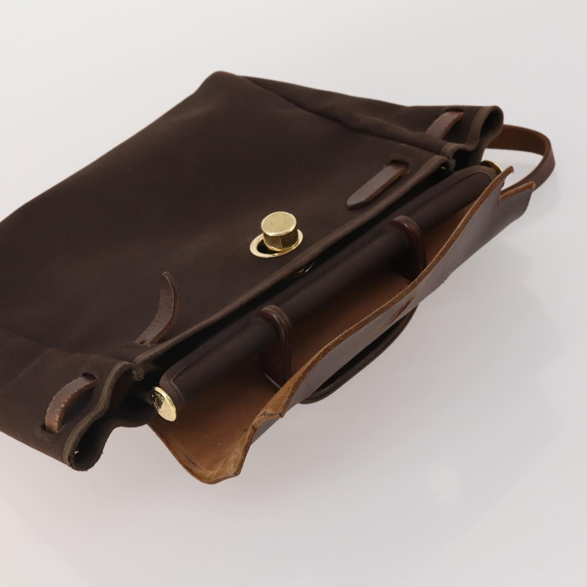 HERMES Herbag Ad Backpack Canvas 2way Brown Gold Tone Auth 202155