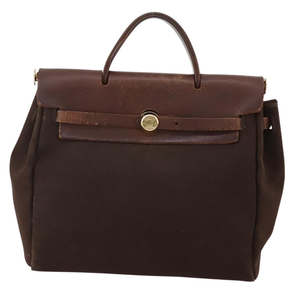 HERMES Herbag Ad Backpack Canvas 2way Brown Gold Tone Auth 202155