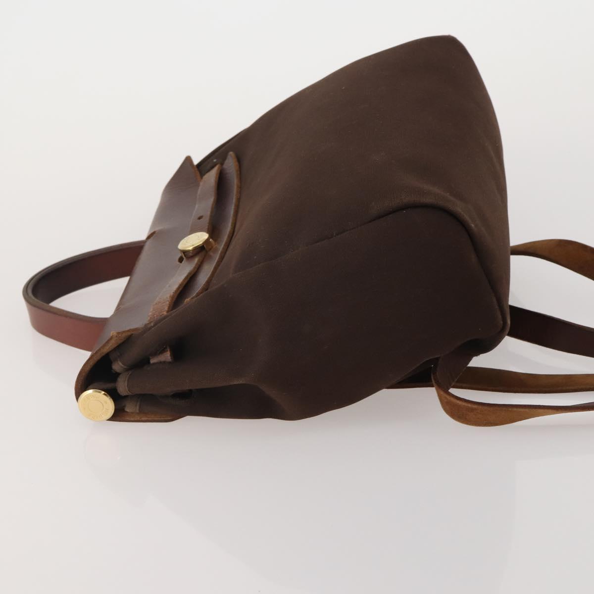 HERMES Herbag Ad Backpack Canvas 2way Brown Gold Tone Auth 202155