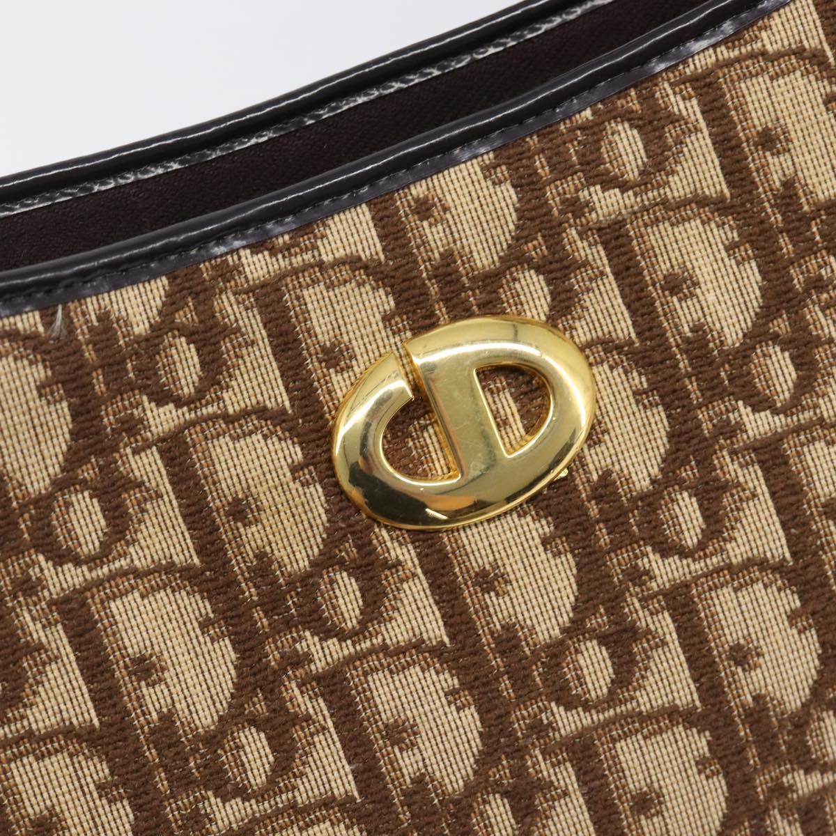 Christian Dior Trotter Canvas Shoulder Bag Brown Gold Auth 202158V
