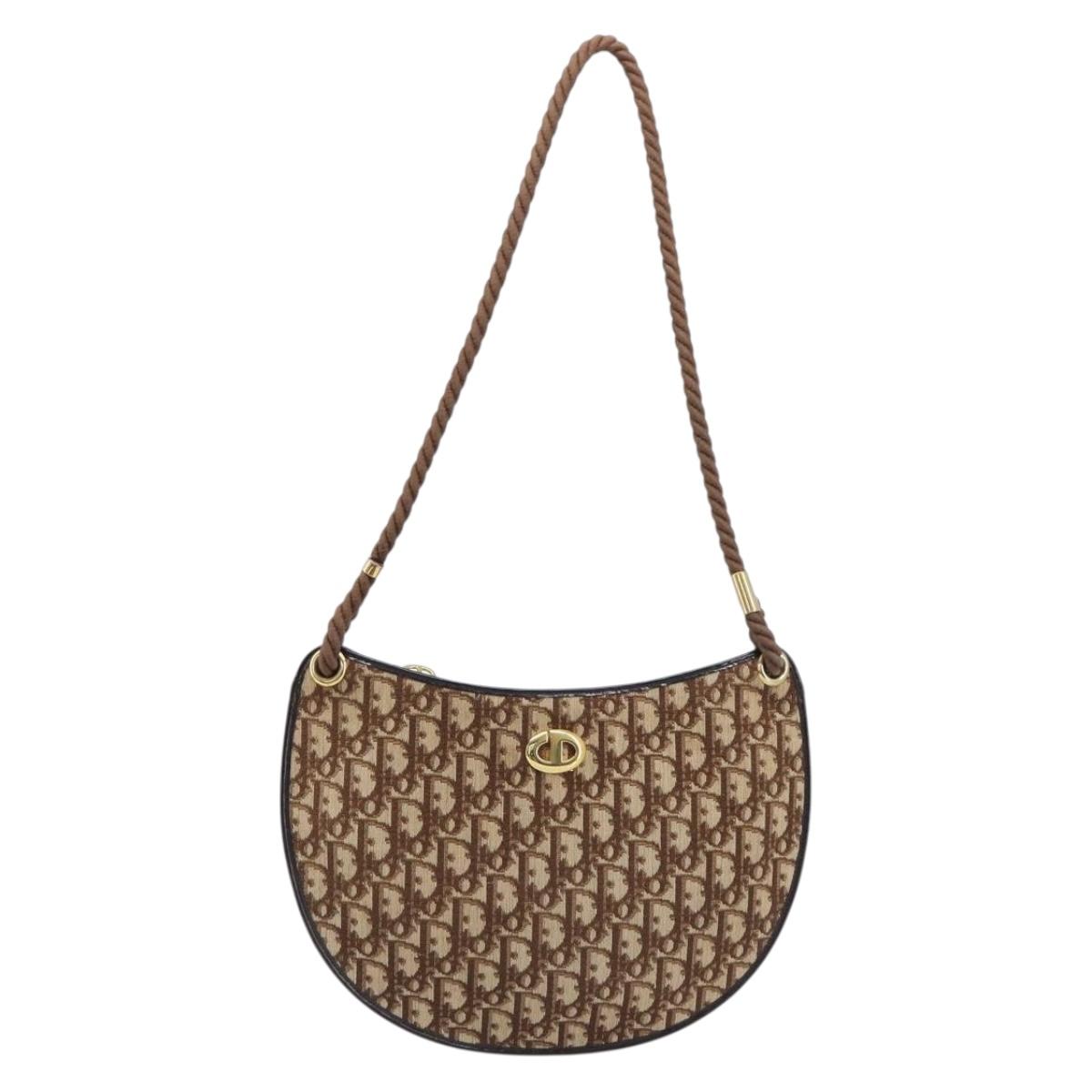 Christian Dior Trotter Canvas Shoulder Bag Brown Gold Auth 202158V