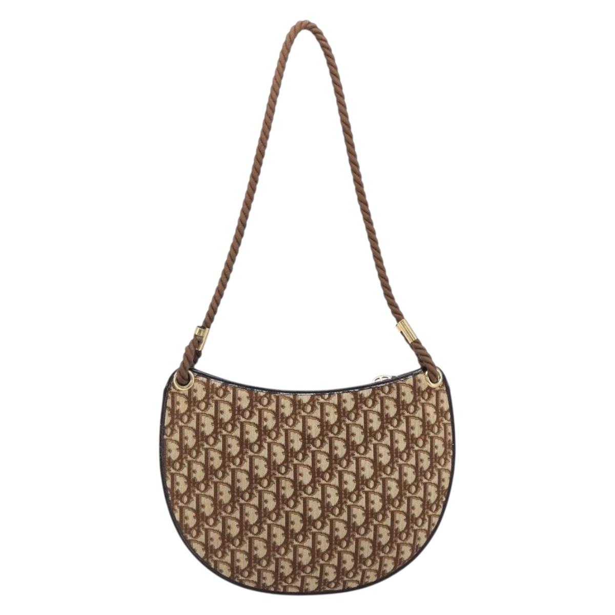 Christian Dior Trotter Canvas Shoulder Bag Brown Gold Auth 202158V