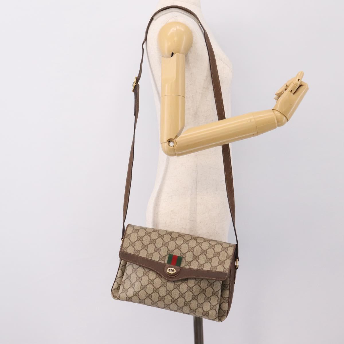 GUCCI GG Supreme Web Sherry Shoulder Bag PVC Beige Gold 904 02 084 Auth 202159