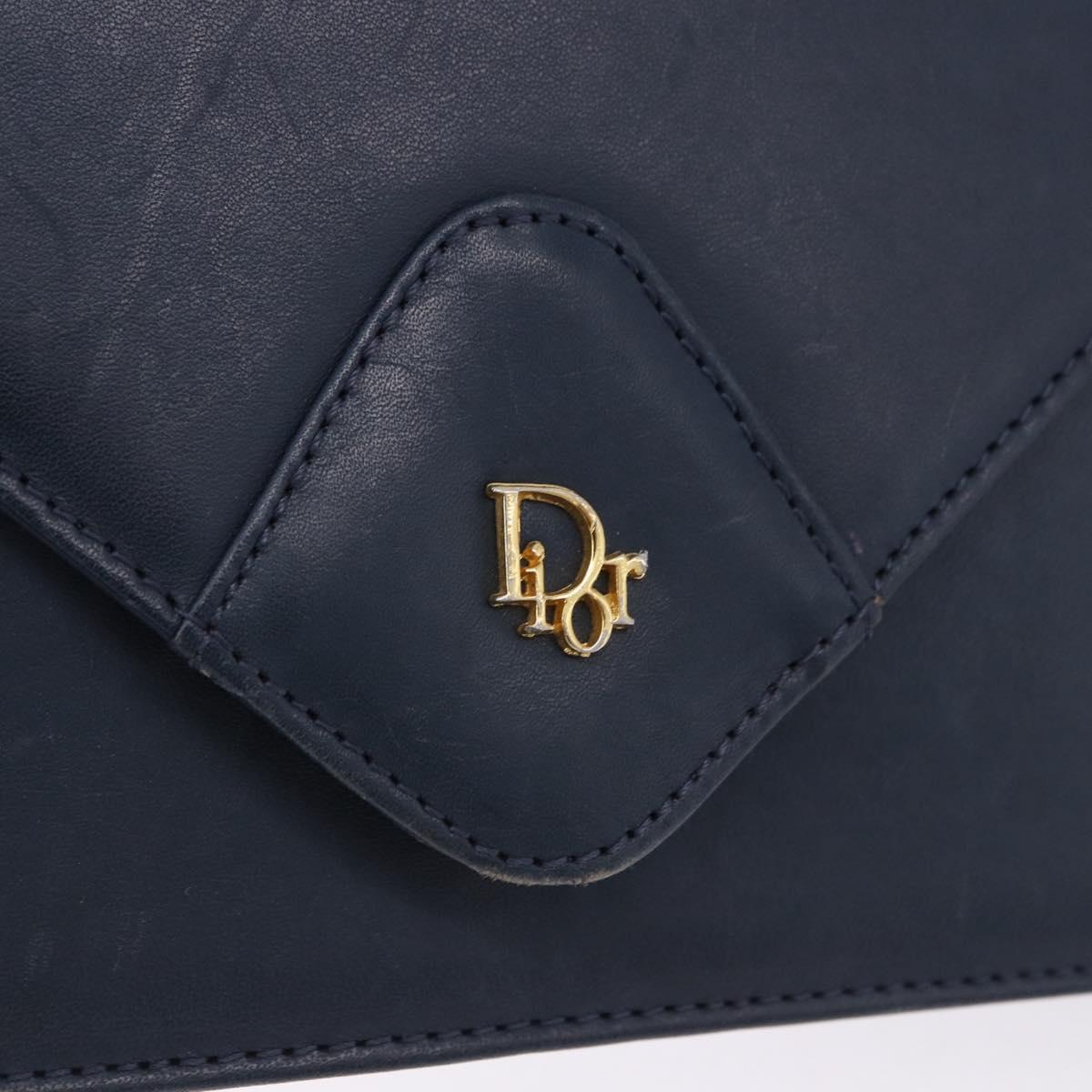 Christian Dior Shoulder Bag Leather Navy Gold Tone Auth 202161
