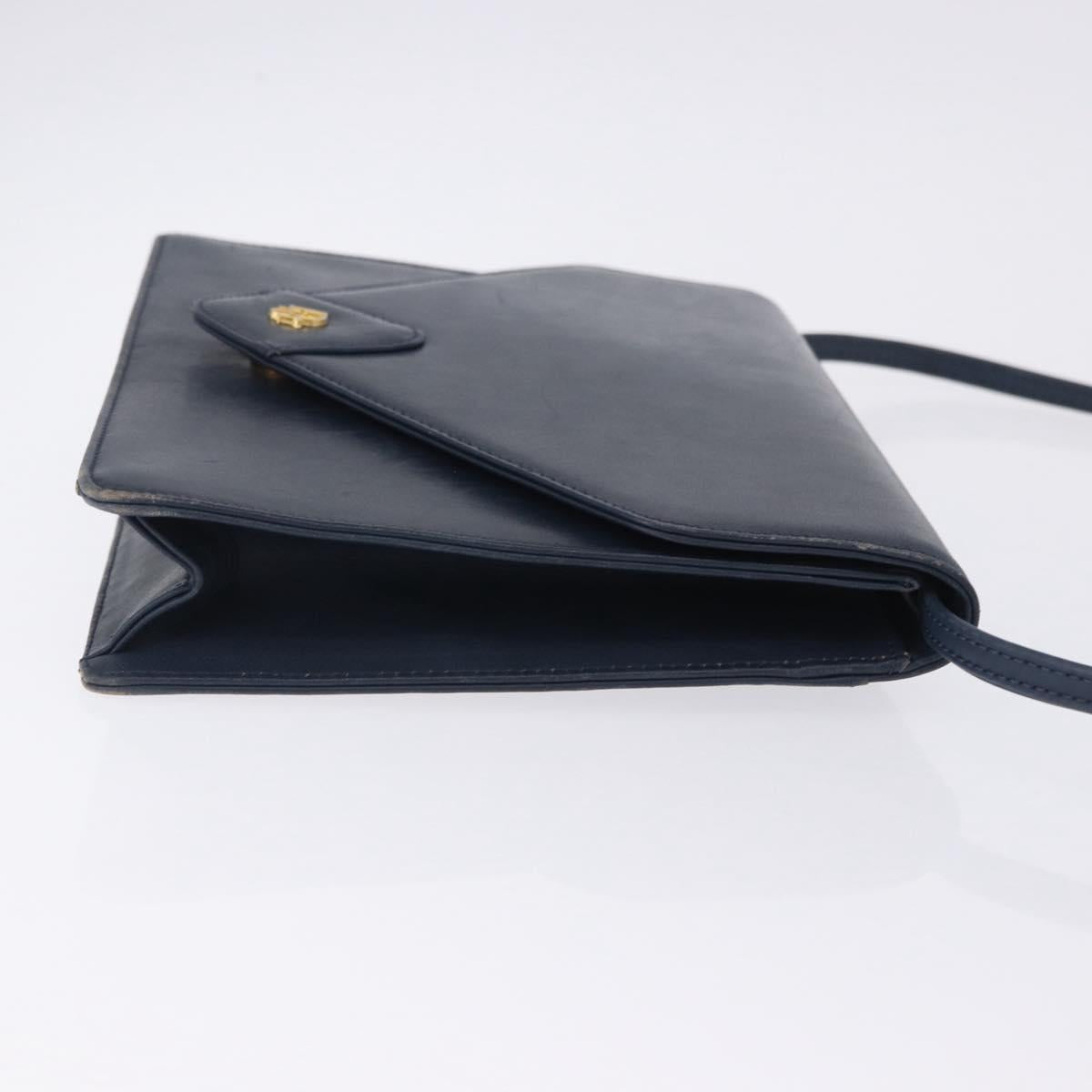 Christian Dior Shoulder Bag Leather Navy Gold Tone Auth 202161