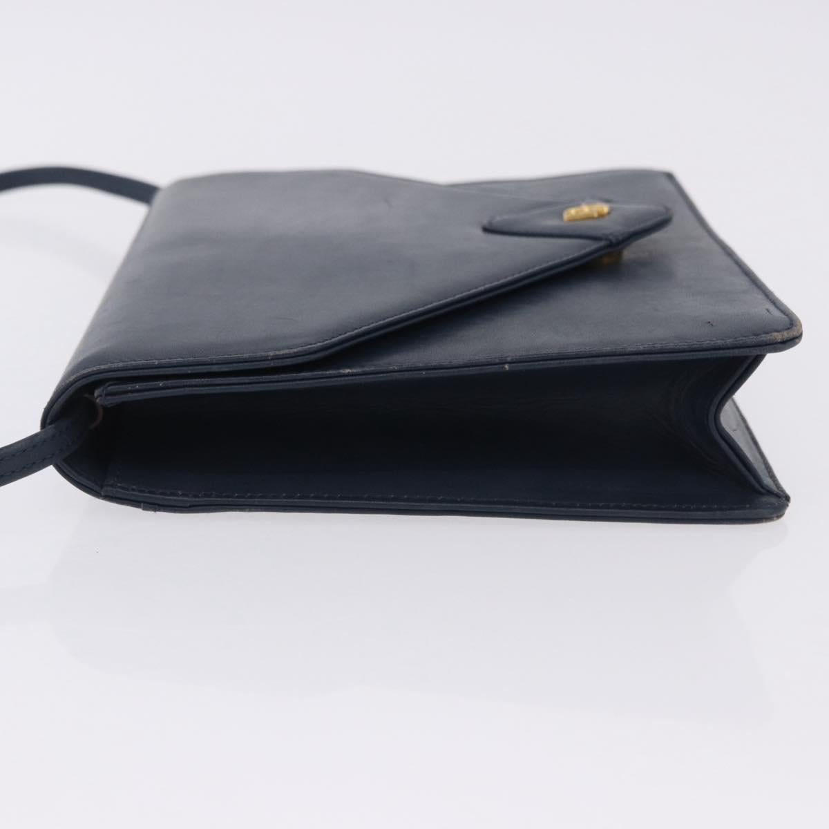 Christian Dior Shoulder Bag Leather Navy Gold Tone Auth 202161