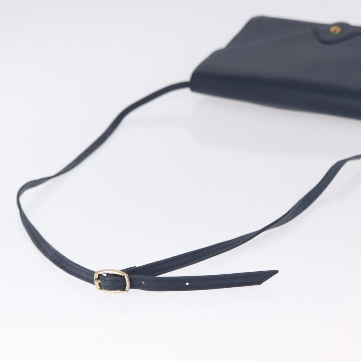 Christian Dior Shoulder Bag Leather Navy Gold Tone Auth 202161