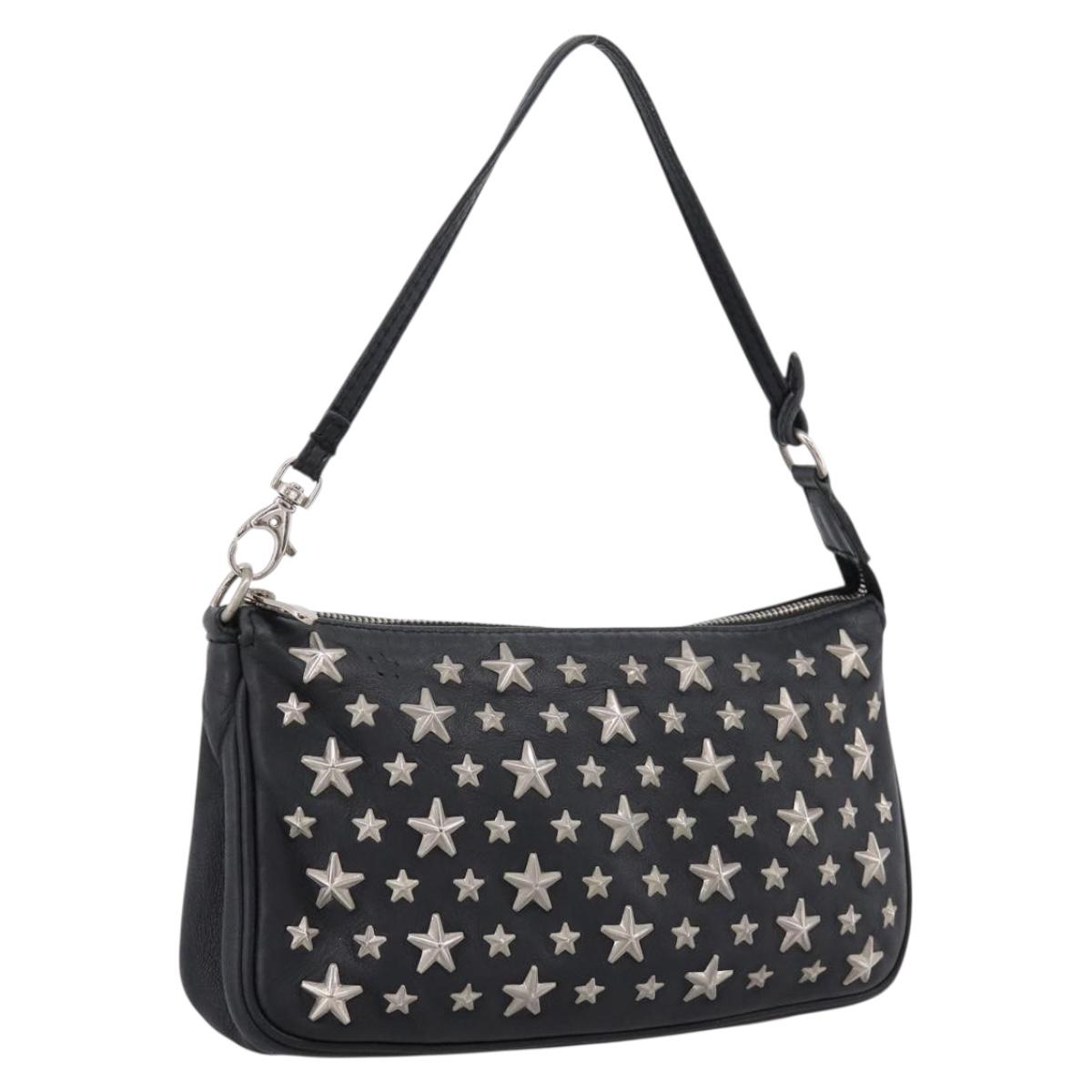 Jimmy Choo Accessory Pouch Leather Black Silver Auth 202164A