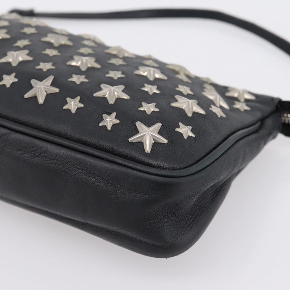 Jimmy Choo Accessory Pouch Leather Black Silver Auth 202164A