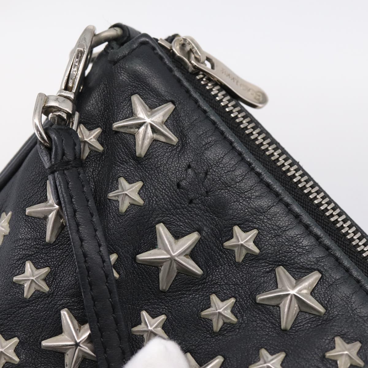 Jimmy Choo Accessory Pouch Leather Black Silver Auth 202164A