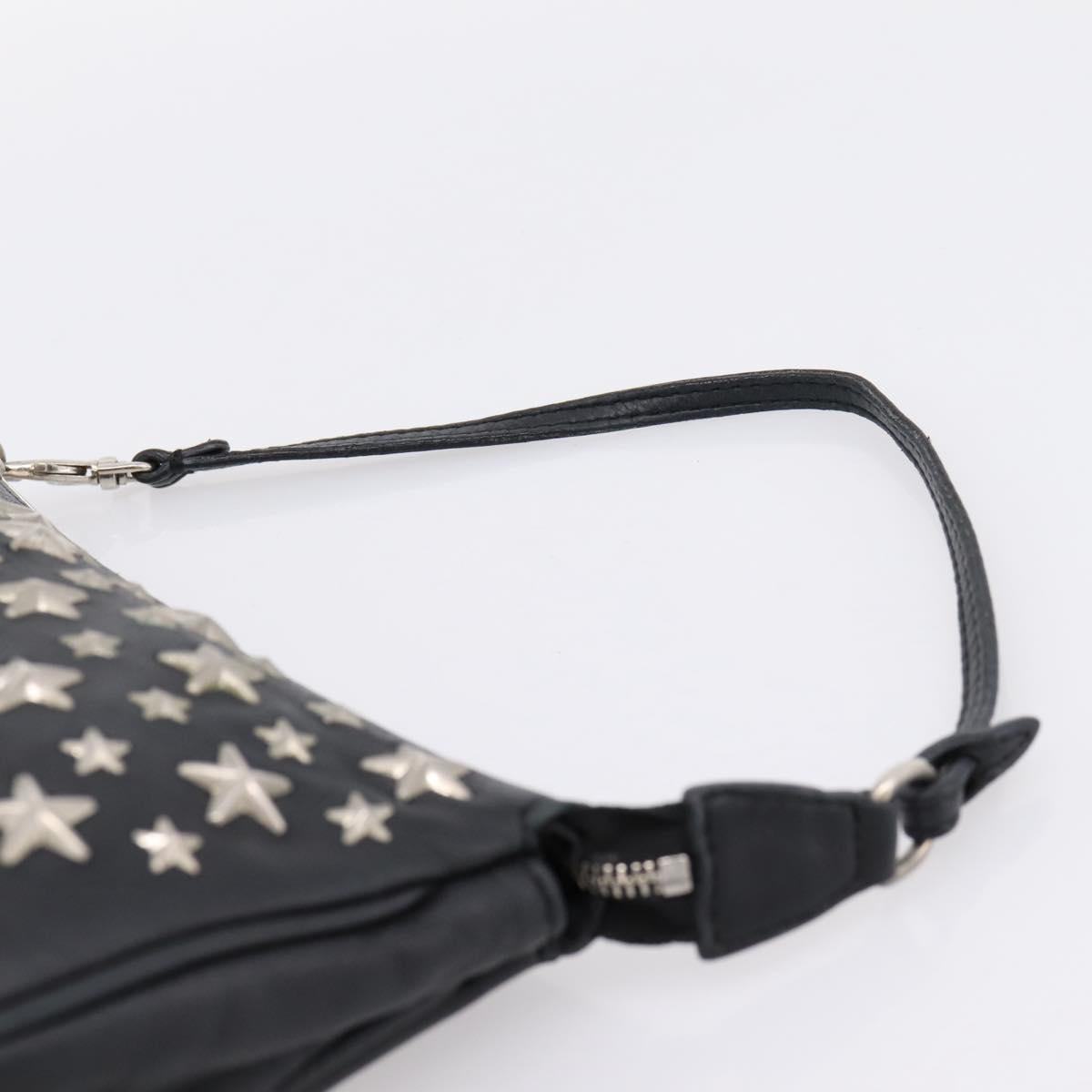 Jimmy Choo Accessory Pouch Leather Black Silver Auth 202164A