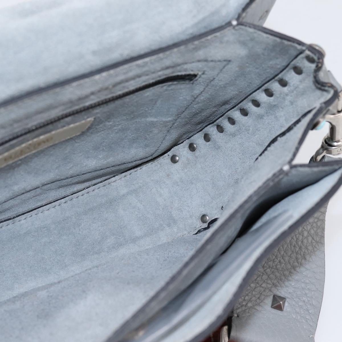 VALENTINO Shoulder Bag Leather Gray Blue Auth 202167