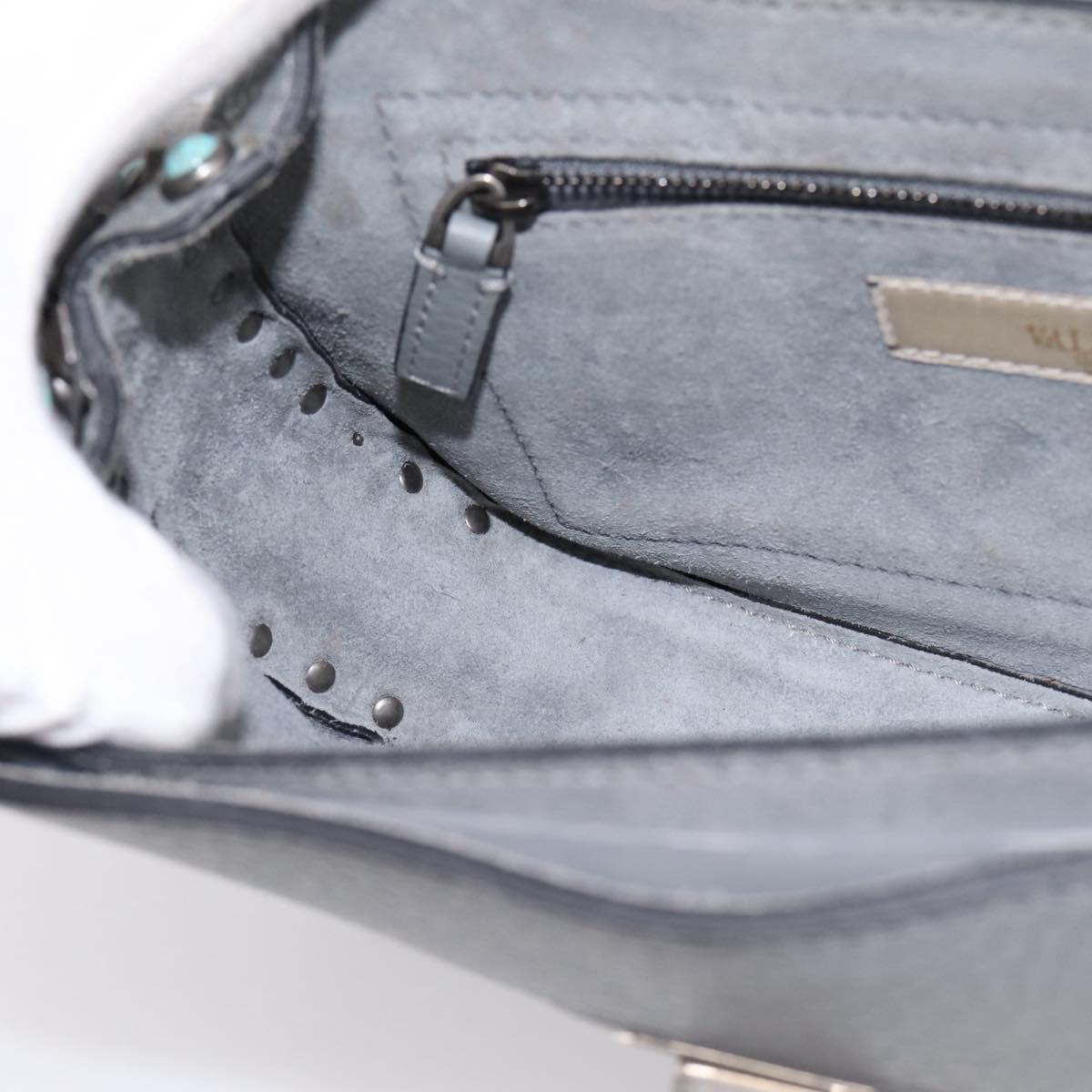 VALENTINO Shoulder Bag Leather Gray Blue Auth 202167