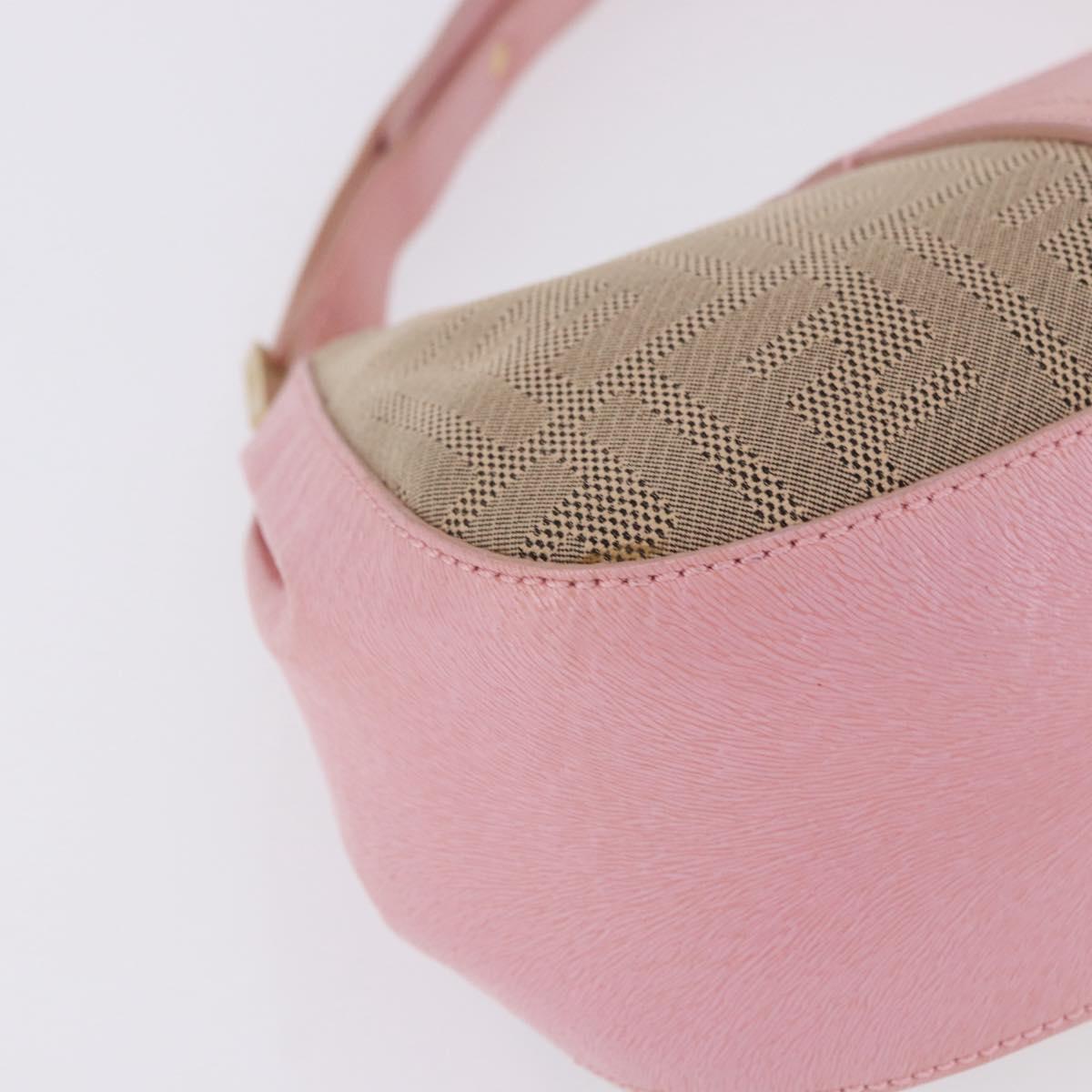 FENDI Zucca Canvas Shoulder Bag Pink Gold Auth 202168V