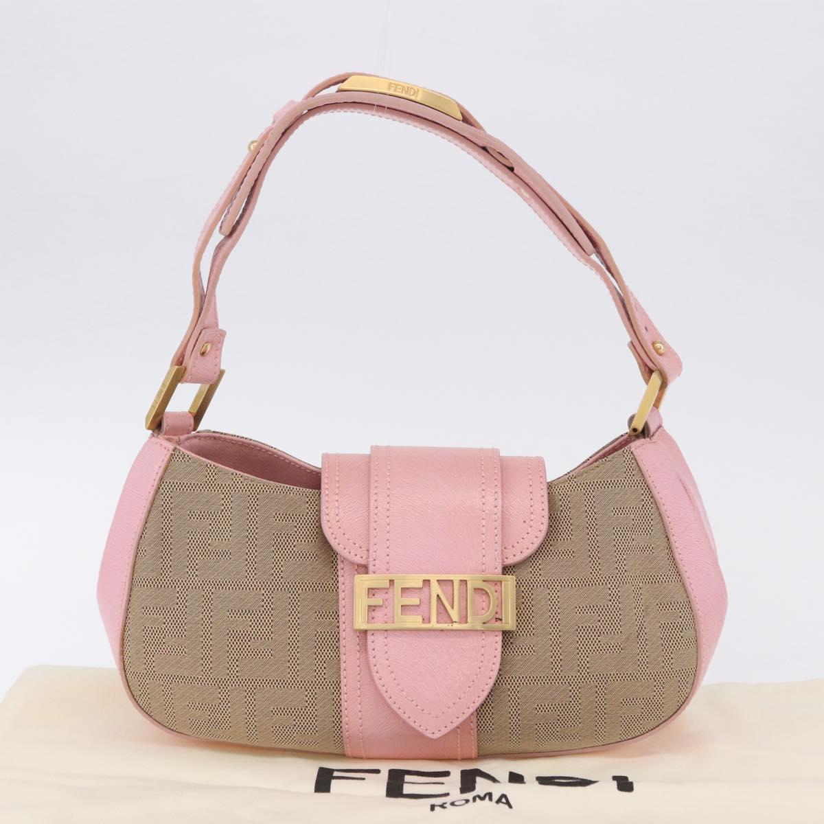 FENDI Zucca Canvas Shoulder Bag Pink Gold Auth 202168V