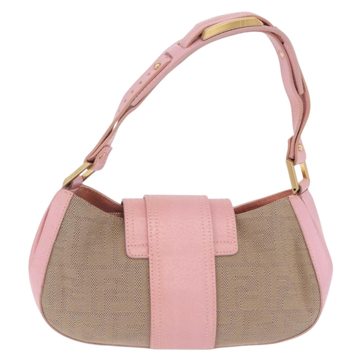FENDI Zucca Canvas Shoulder Bag Pink Gold Auth 202168V